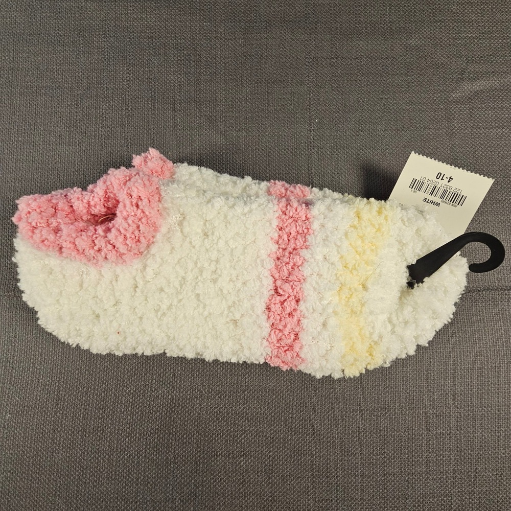 Socks To Stay Home In Womens Fuzzy Slipper Socks White Pink Yellow Striped 4-10